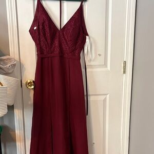 Azazie Burgundy Lace Prom Dress